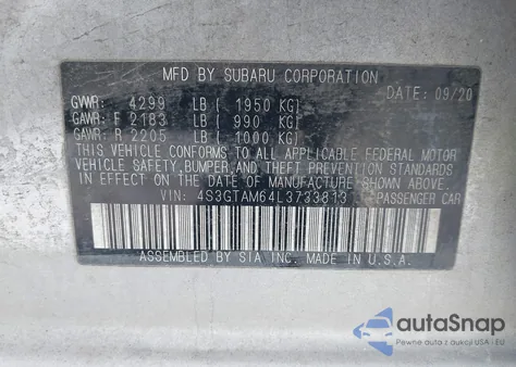 2020 Subaru Impreza Sport 5-Door z USA, uszkodzony, nr VIN 4S3GTAM64L3733813